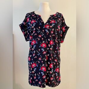 NWOT Talbots Black Floral Blouse Red White & Blue | Size 1X